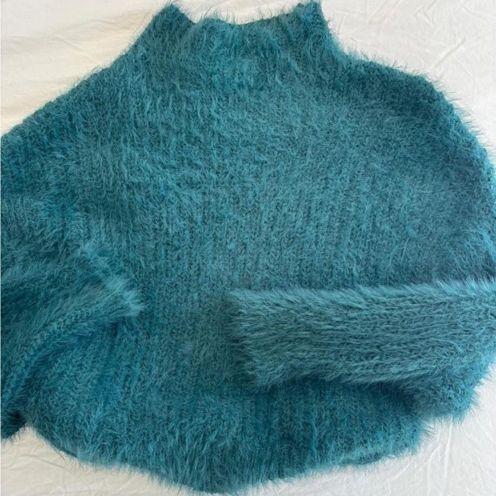 Express Teal Fuzzy Cowl Sweater